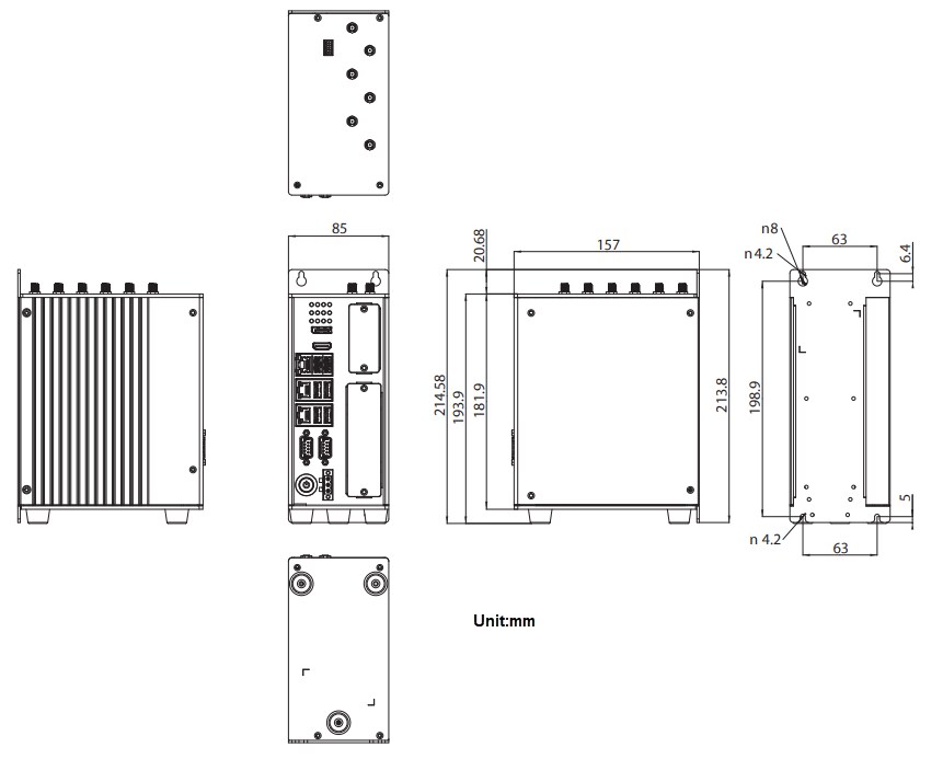 Mechanical Drawing - NexAIoT NIFE 210 Factory Automation Fanless System